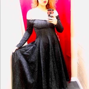 Unfinished black sparkle floor length gown